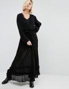 Religion Maxi Smock Dress With Sheer Layers - Black