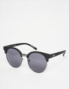 Quay Highly Strung Round Half Frame Sunglasses - Black