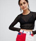 Bershka Long Sleeved Crop Top In Mesh-black
