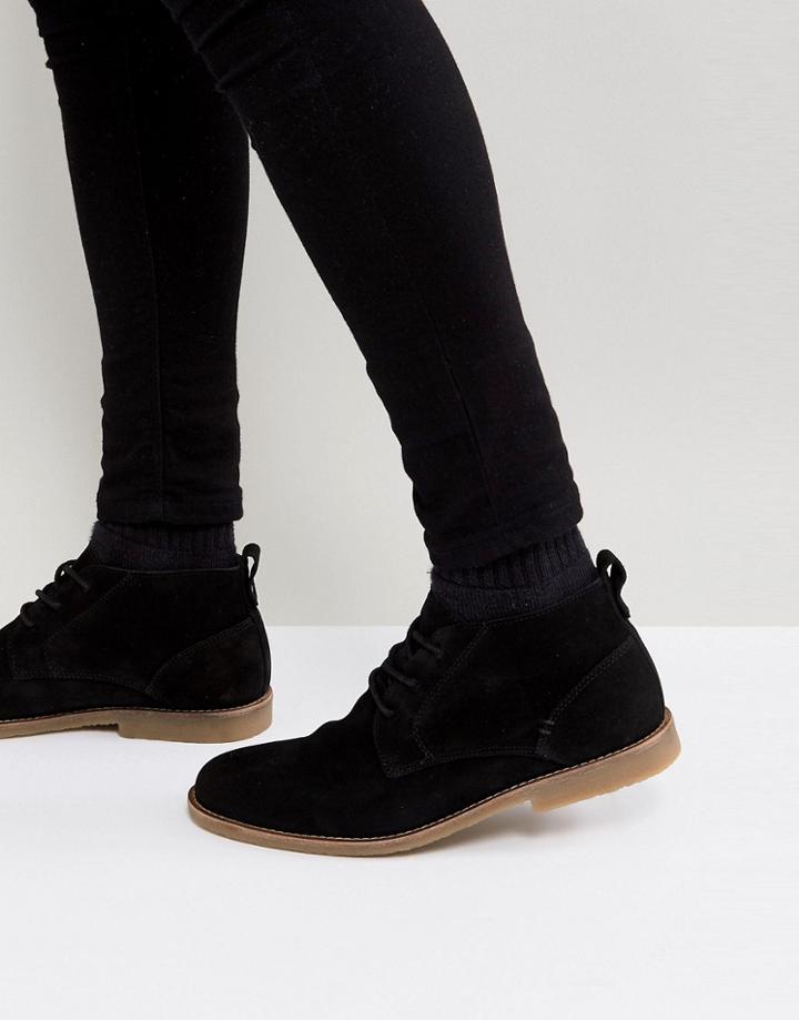 River Island Suede Desert Boot In Black - Black