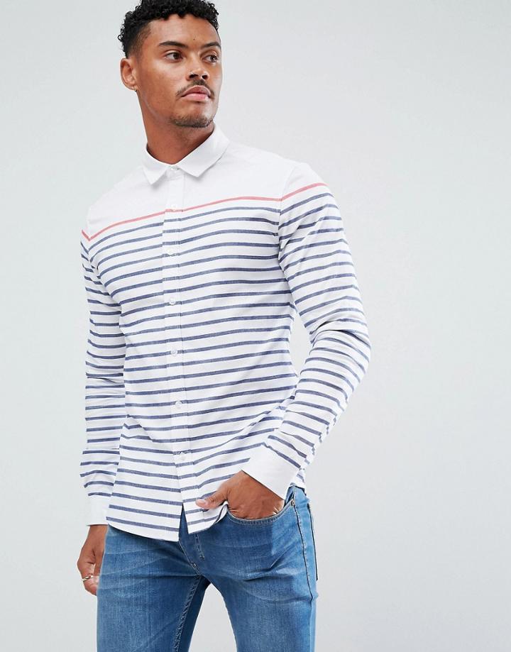 Asos Skinny Oxford Stripe Shirt - White