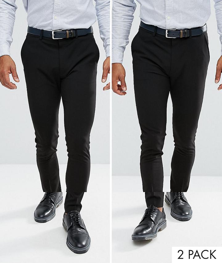 Asos Design 2 Pack Super Skinny Trousers In Black Save - Black