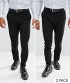 Asos Design 2 Pack Super Skinny Trousers In Black Save - Black