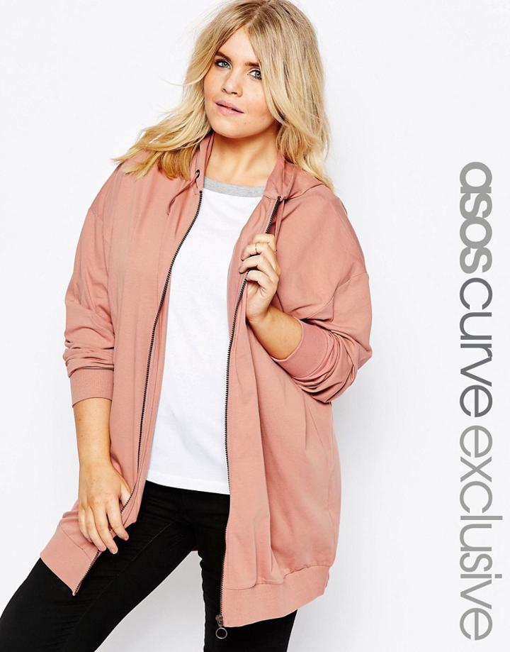 Asos Curve Oversized Zip Front Hoodie - Pink
