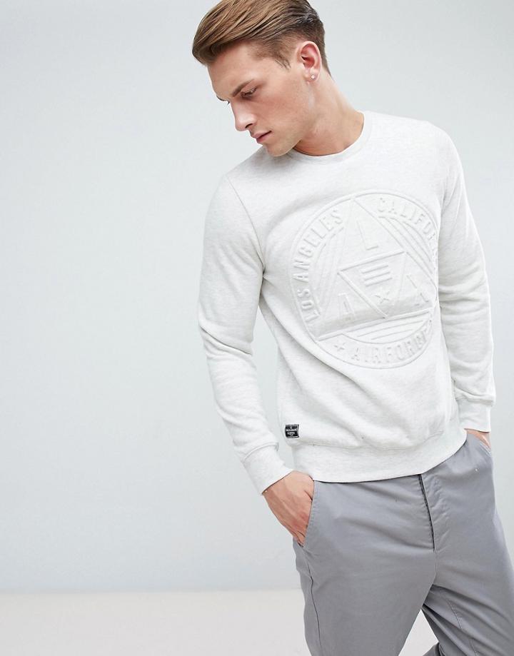 Threadbare Raised Print Crew Neck Sweat - Cream