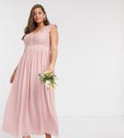 Tfnc Bridesmaid Plus Lace Plunge Maxi Dress With Scaloped Back-pink