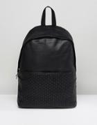 Asos Backpack In Black Leather With Woven Pocket - Black