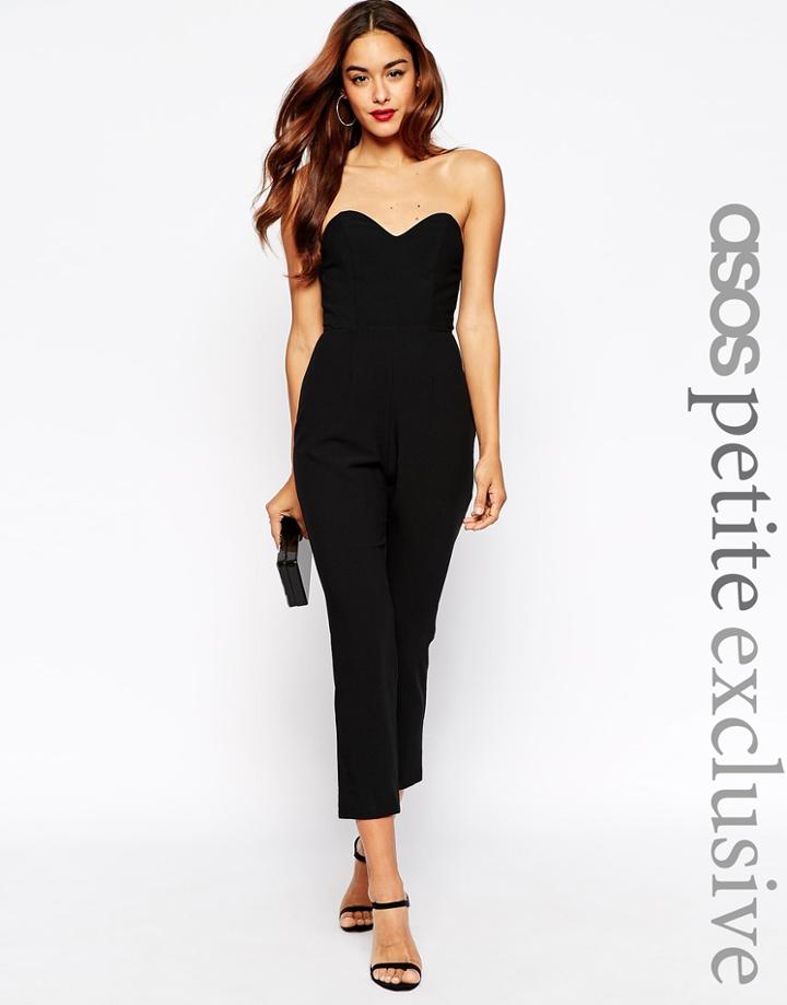 Asos Petite Exclusive Bandeau Jumpsuit With Sweetheart Neck - Black