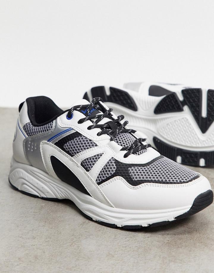Pull & Bear Sneakers In White With Black And Gray Mesh Detailing