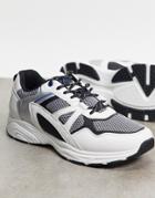 Pull & Bear Sneakers In White With Black And Gray Mesh Detailing