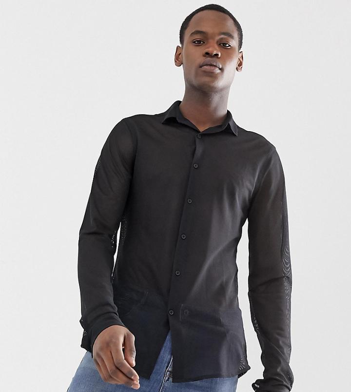 Asos Design Tall Slim Fit Mesh Shirt In Black