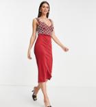 Asos Design Tall Sweetheart Plunge Embellished Top Wrap Pencil Midi Dress In Oxblood-black