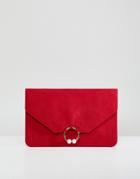 Asos Design Clutch Bag With Ring Pearl Detail - Red
