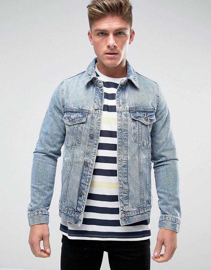 Bershka Regular Fit Denim Jacket In Light Wash - Blue