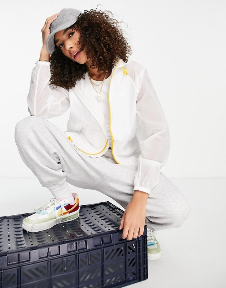 Lacoste Zip Up Wind Breaker Jacket In White And Yellow-multi