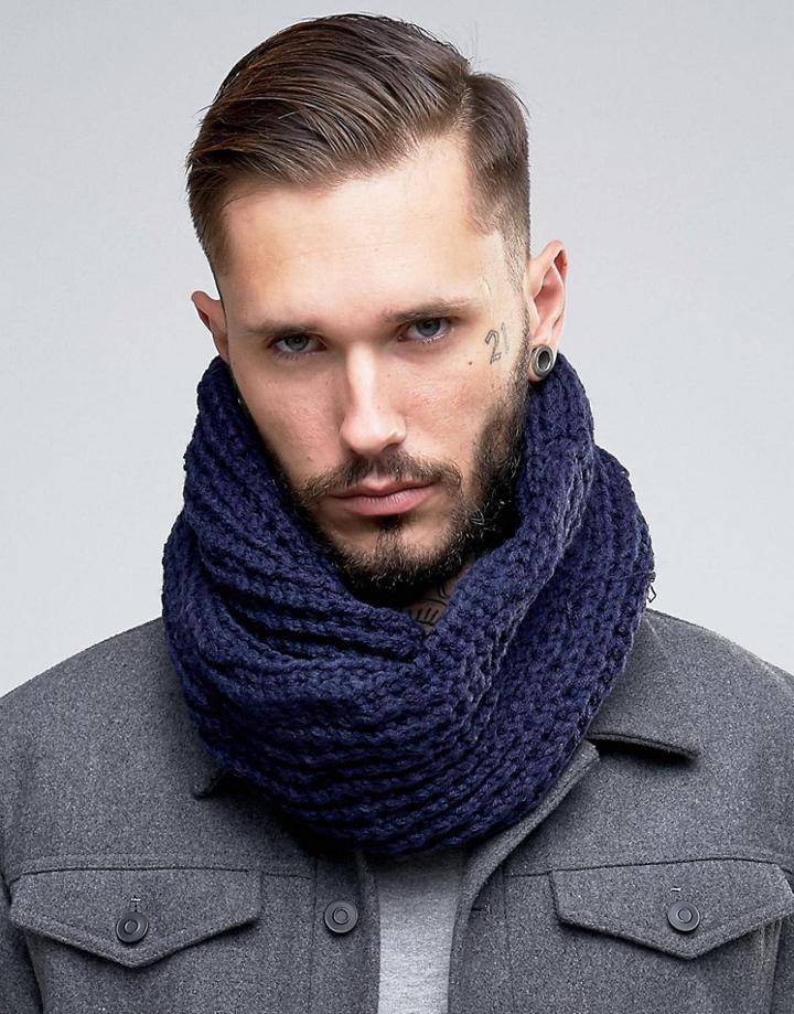 7x Chunky Infinity Scarf In Navy - Navy