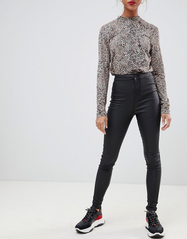 Noisy May Coated Skinny Jeans - Black