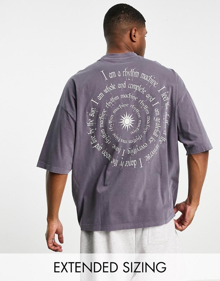 Asos Design Oversized T-shirt In Washed Gray With Spiral Mystic Text Print-black