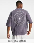 Asos Design Oversized T-shirt In Washed Gray With Spiral Mystic Text Print-black
