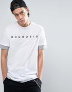 Asos Longline T-shirt With Disorder Print With Hem & Cuff Extender - White