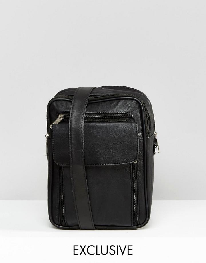 Reclaimed Vintage Leather Flight Bag In Black - Black