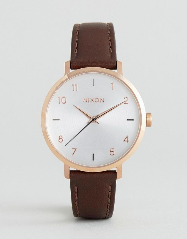 Nixon Arrow Rose Gold & Brown Leather Watch A1091-2369 - Brown