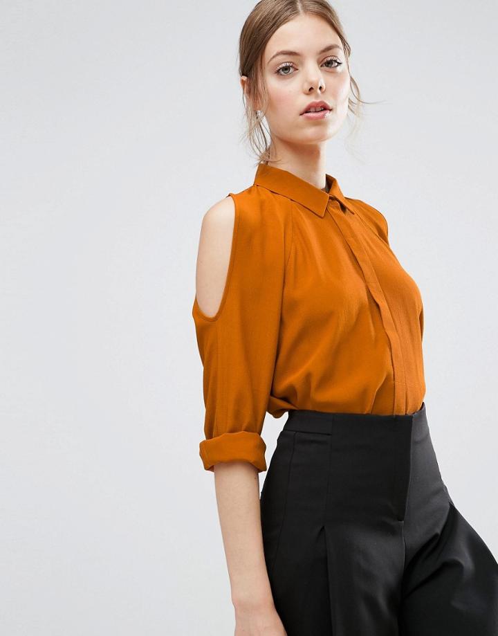 Asos Cold Shoulder Oversized Blouse With Batwing Sleeve - Yellow