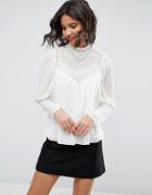 Asos Historical Blouse With High Neck Pearl Detail - White