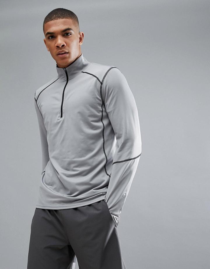 New Look Sport Long Sleeve Top With Half Zip In Gray - Gray