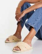 Asos Design Fiona Fleece Sliders In Cream-white