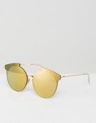 Asos Round High Bar Sunglasses With Laid On Rose Gold Lens - Gold