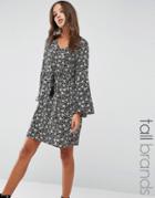Brave Soul Tall Smock Dress With Frill Sleeves - Black