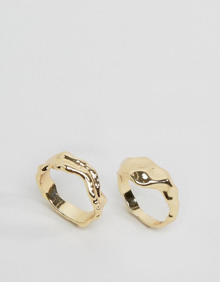 Monki 2 Pack Ornate Rings - Gold