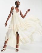 Asos Design Waterfall Dress With Raw Edge Finish In Cream-neutral