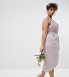 Tfnc Plus Wrap Embellished Midi Bridesmaid Dress - Gray