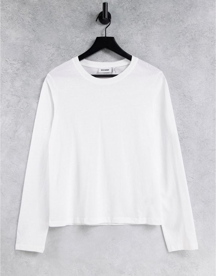 Weekday Alanis Organic Cotton Long Sleeve Top In White