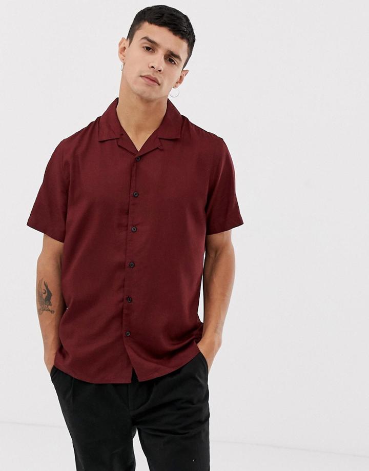 New Look Regular Fit Revere Collar Short In Burgundy - Red
