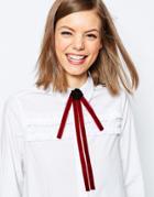 Asos Velvet Ribbon And Corsage Sequin Neck Tie - Red