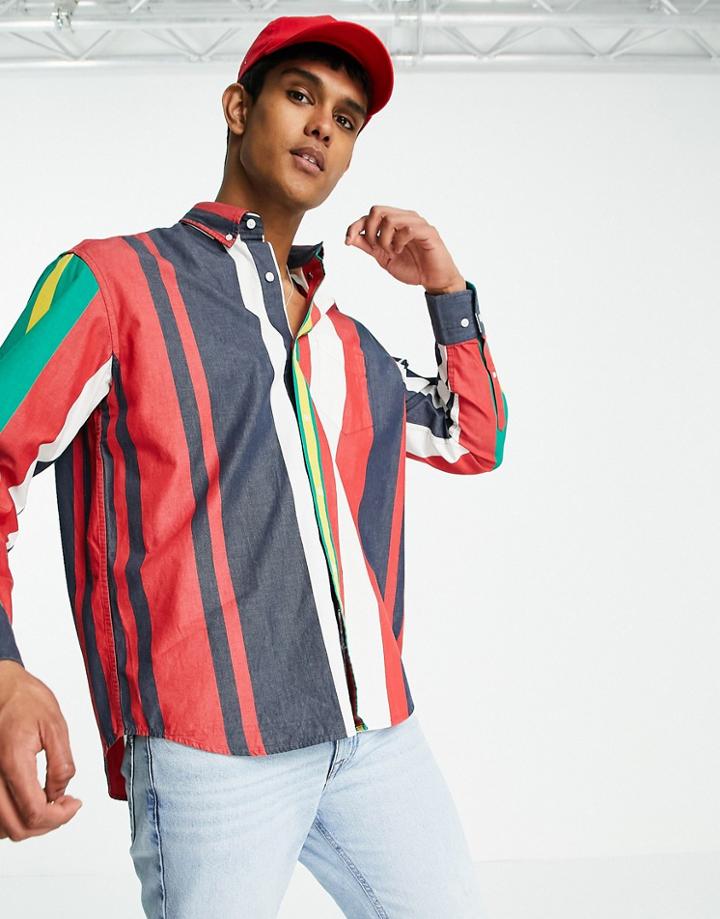 Gant Oversized Multi Stripe Shirt In Marine Navy