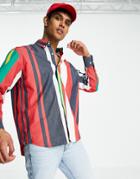 Gant Oversized Multi Stripe Shirt In Marine Navy