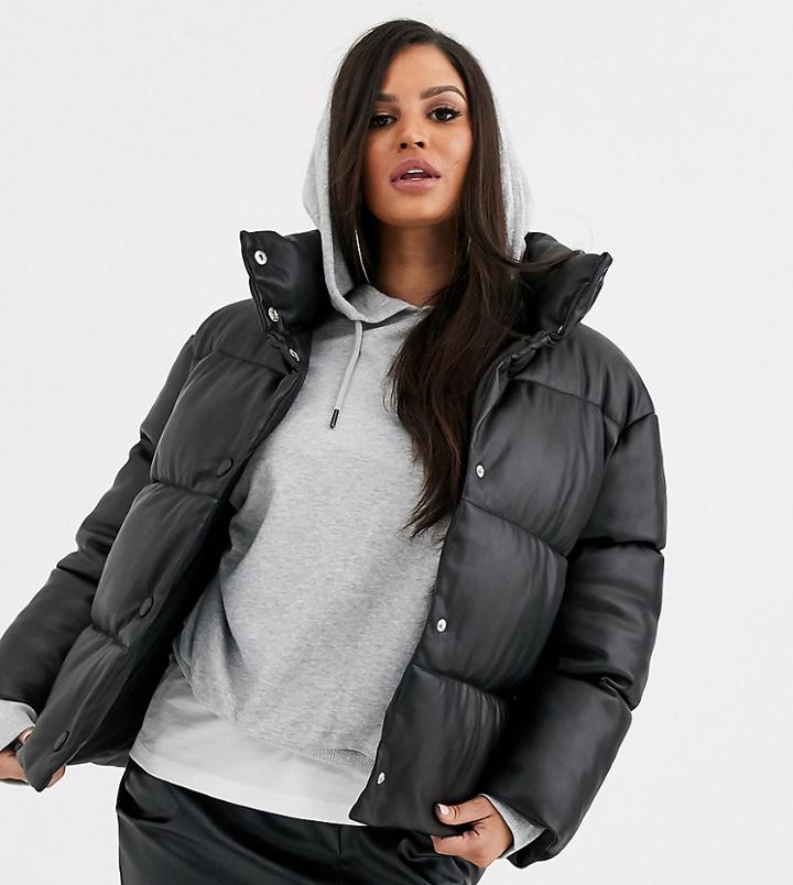 Asos Design Petite Leather Look Puffer Jacket