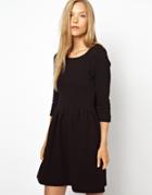 Ganni Structured Skater Dress In Textured Cotton - Black