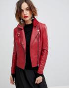Y.a.s Leather Biker Jacket - Red