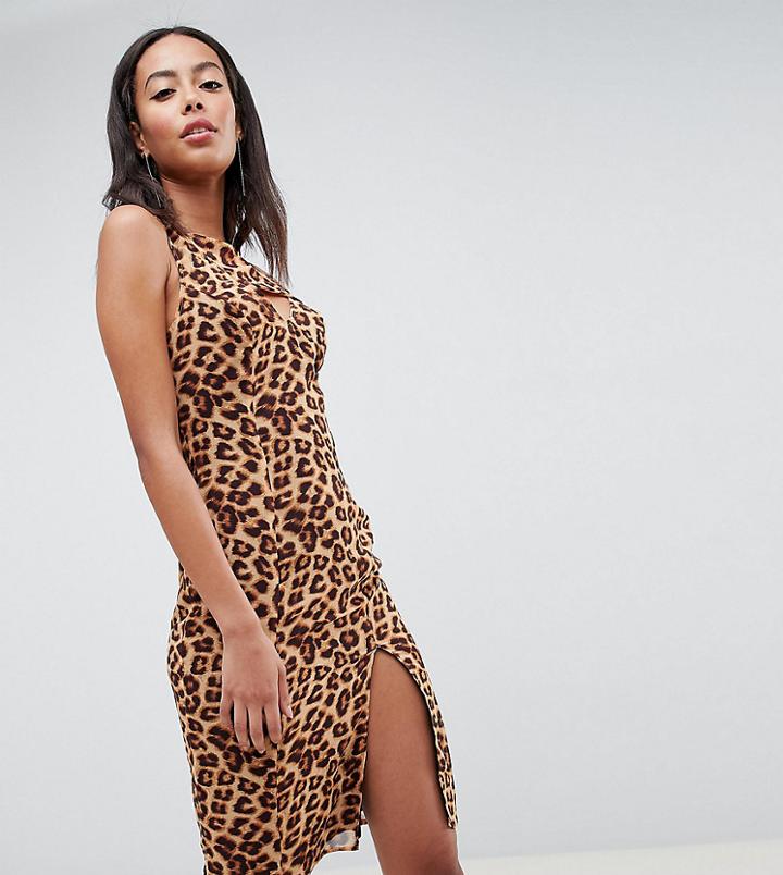 Missguided Tall One Shoulder Split Hem Midi Dress-multi