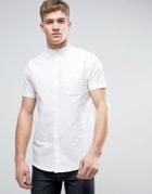 Brave Soul Oxford Grandad Short Sleeve Shirt With Pocket - White