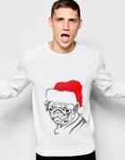 Asos Holidays Sweater With Santa Pug Print - Ecru