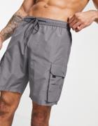 Topman Cargo Swim Shorts In Gray