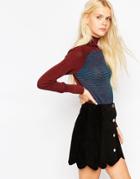 Asos Sweater With Roll Neck In Color Block With Stitch Detail
