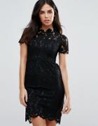 Zibi London Short Sleeve Crochet Lace Shift Dress - Black