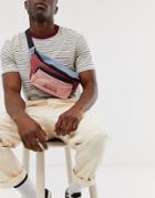 Asos Design Cross Body Fanny Pack In Washed Color Block - Blue